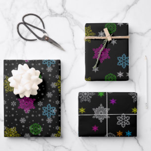 Zwarte sneeuwvlok inpakpapier set vel