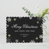 Zwarte Sneeuwvlok Waterverf Botanisch  Feestdagenkaart (Staand voorkant)
