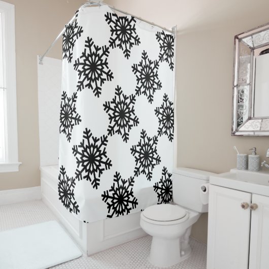 Zwarte sneeuwvlokken douchegordijn (In situ)