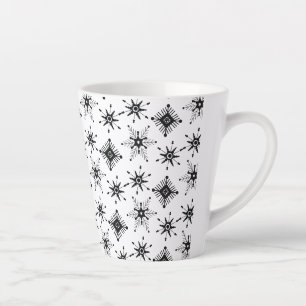 Zwarte sneeuwvlokken Geometrische bubbelwinterpatr Latte Mok