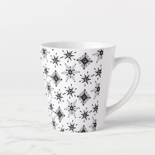 Zwarte sneeuwvlokken Geometrische bubbelwinterpatr Latte Mok (Rechts)