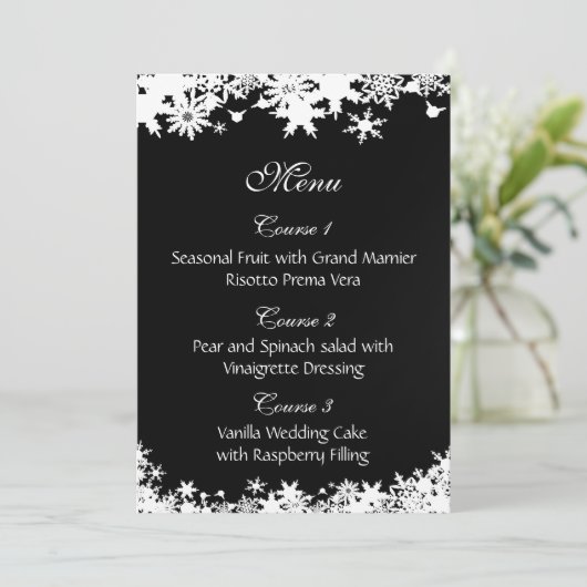 Zwarte sneeuwvlokken winterbruiloft kaart (Staand voorkant)