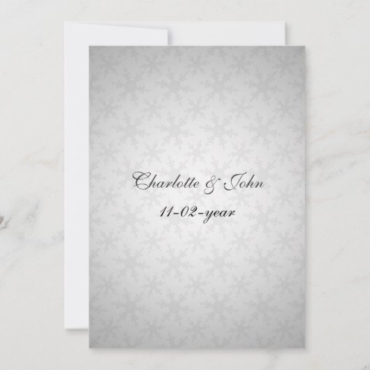 Zwarte sneeuwvlokken winterbruiloft kaart (Achterkant)