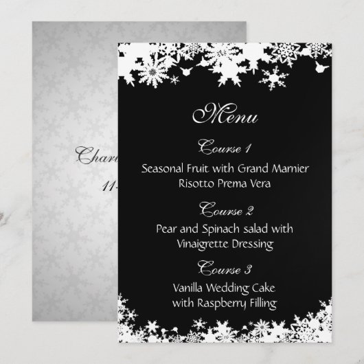Zwarte sneeuwvlokken winterbruiloft kaart (Voorkant / Achterkant)