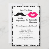 Zwarte snor en roze lippen paar Save the Date Kaart (Voorkant)