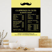 Zwarte Snor, Herenkappers Prijslijst Poster (Keuken)