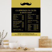 Zwarte Snor, Herenkappers Prijslijst Poster (Keuken)
