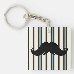 Zwarte snor op striped patroon sleutelhanger