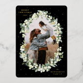 Zwarte Snowberry+Eucalyptus kerstfoto Folie Feestdagenkaart (Voorkant)