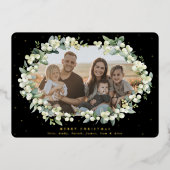 Zwarte Snowberry + Eucalyptus kerstfoto Folie Feestdagenkaart (Voorkant)