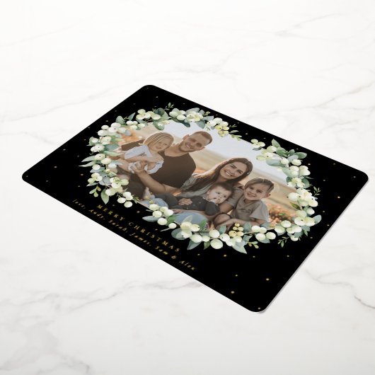 Zwarte Snowberry + Eucalyptus kerstfoto Folie Feestdagenkaart (Gedraaid)