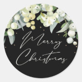Zwarte Snowberry+Eucalyptus Merry kerstfeestdag Ronde Sticker (Voorkant)