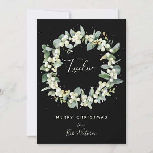 Zwarte Snowberry+Eucalyptus Table Number Kaart (Voorkant)