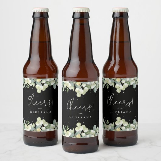 Zwarte Snowberry+Eucalyptus Winter Bachelorette Bier Etiket (Flessen)