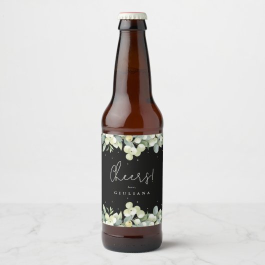 Zwarte Snowberry+Eucalyptus Winter Bachelorette Bier Etiket (Voorkant)