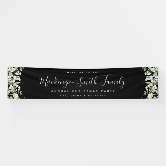 Zwarte Snowberry+Eucalyptusfeestdag Spandoek (Horizontaal)