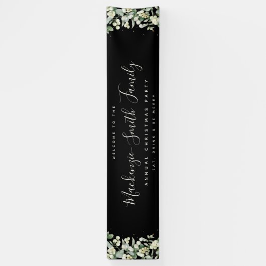 Zwarte Snowberry+Eucalyptusfeestdag Spandoek (Verticaal)