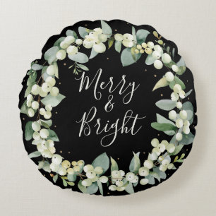 Zwarte Snowberry + Eucalyptuskerstmis Rond Kussen