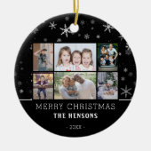 Zwarte Snowflake kerstfamilie 6 Foto-collage Keramisch Ornament (Voorkant)