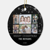 Zwarte Snowflake kerstfamilie 6 Foto-collage Keramisch Ornament (Links)