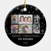 Zwarte Snowflake kerstfamilie 6 Foto-collage Keramisch Ornament (Achterkant)