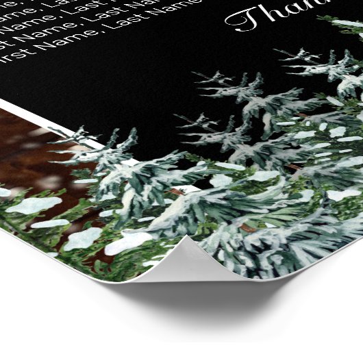 Zwarte Snowy Wood & Forest Wedding Seating Chart Poster (Hoek)