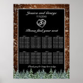 Zwarte Snowy Wood & Forest Wedding Seating Chart Poster (Voorkant)
