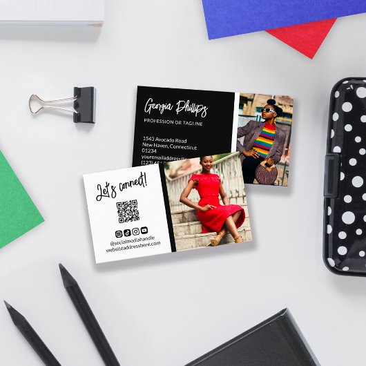 Zwarte sociale media pictogrammen QR Code Foto Visitekaartje