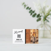 Zwarte sociale media pictogrammen QR Code Foto Visitekaartje (Staand voorkant)