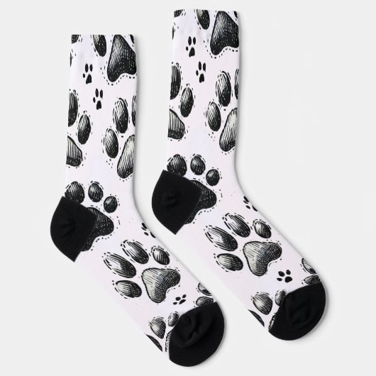 Zwarte Sokken met Cat Paw Print Pattern (Rechts)