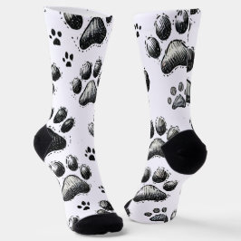 Zwarte sokken met kattenpootafdrukpatroon