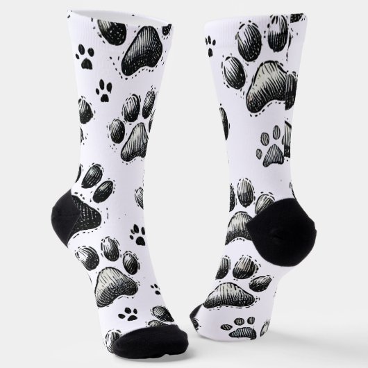 Zwarte sokken met kattenpootafdrukpatroon (Gebogen)