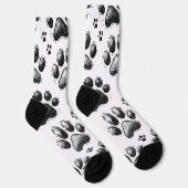 Zwarte sokken met kattenpootafdrukpatroon (Rechts)
