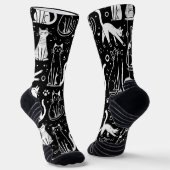 Zwarte Sokken met White Cat Pattern Chic (Gebogen)