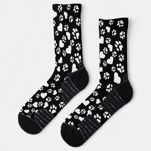 Zwarte Sokken met White Paw Prints & Heart Pattern (Links)