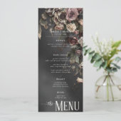 Zwarte sombere gotische bloemen & nevelige trouwda menu (Staand voorkant)