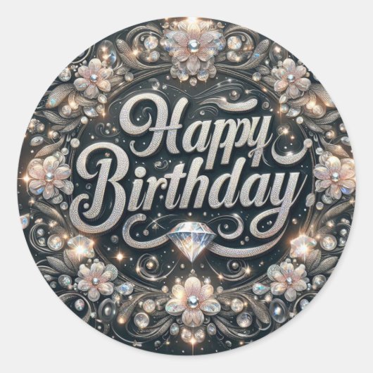 Zwarte Sparkle Verjaardag sticker (Voorkant)