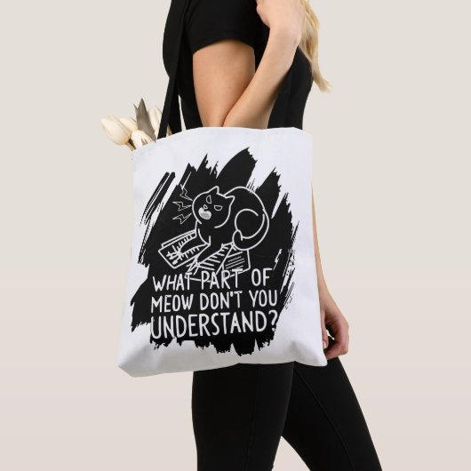 Zwarte Spat Fun Cat Quote Tote Bag (Dichtbij)