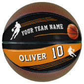 Zwarte Speler Teamnaam Nummer Silhouet Streep Basketbal (Voorkant)