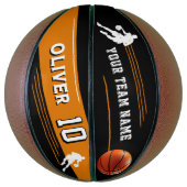 Zwarte Speler Teamnaam Nummer Silhouet Streep Basketbal (Verticaal)