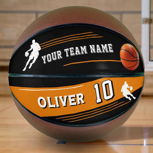 Zwarte Speler Teamnaam Nummer Silhouet Streep Basketbal