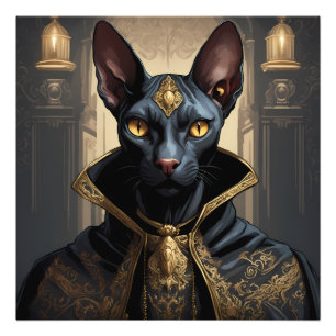 Zwarte Sphynx Cat Art Gothic Dracula Fotografie Af Foto Afdruk