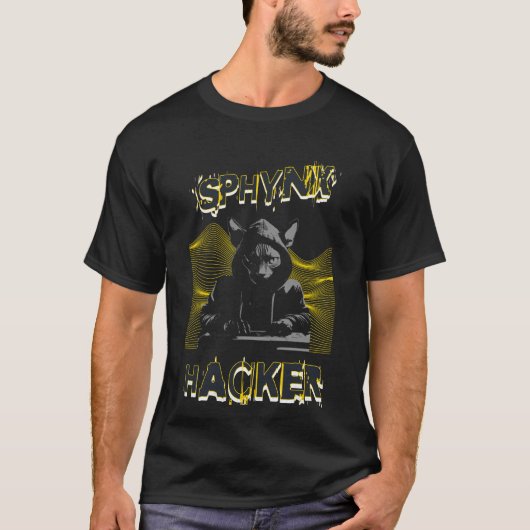 Zwarte Sphynx Cat Hacker Mannen T-shirt (Voorkant)
