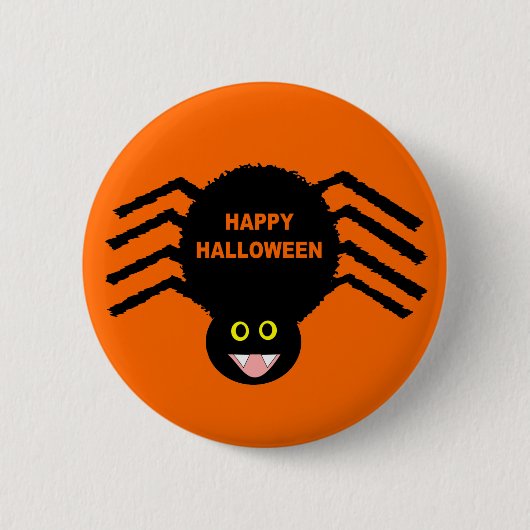 Zwarte Spider Halloween Knop Ronde Button 5,7 Cm (Voorkant)