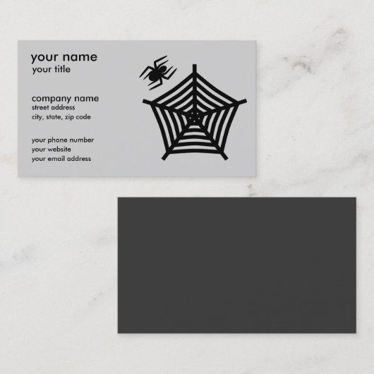 Zwarte spin en web silhouet horizontaal visitekaartje (Voorkant / Achterkant)