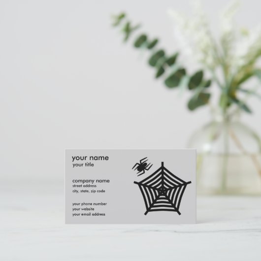 Zwarte spin en web silhouet horizontaal visitekaartje (Staand voorkant)