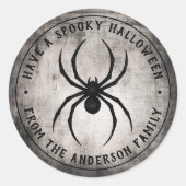 Zwarte spin Happy Halloween gepersonaliseerde naam Ronde Sticker (Voorkant)