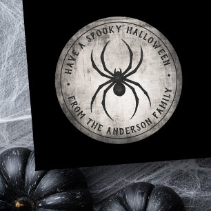 Zwarte spin Happy Halloween gepersonaliseerde naam Ronde Sticker
