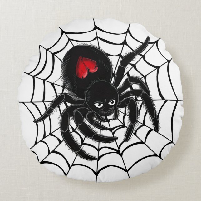 Zwarte spin in web rond Sierkussen Kussen (Voorkant)