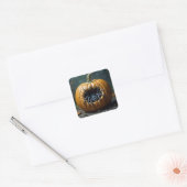 Zwarte spin kruipt uit een pompoen vierkante sticker (Envelop)